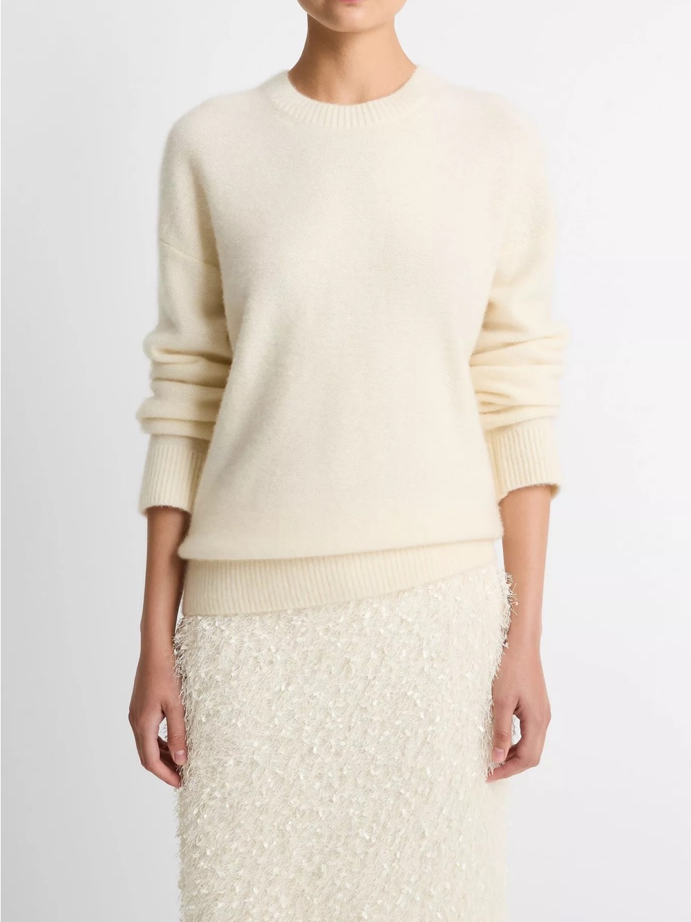 Vince | Women's Cream Crewneck Cashmere-Blend Sweater - Size S